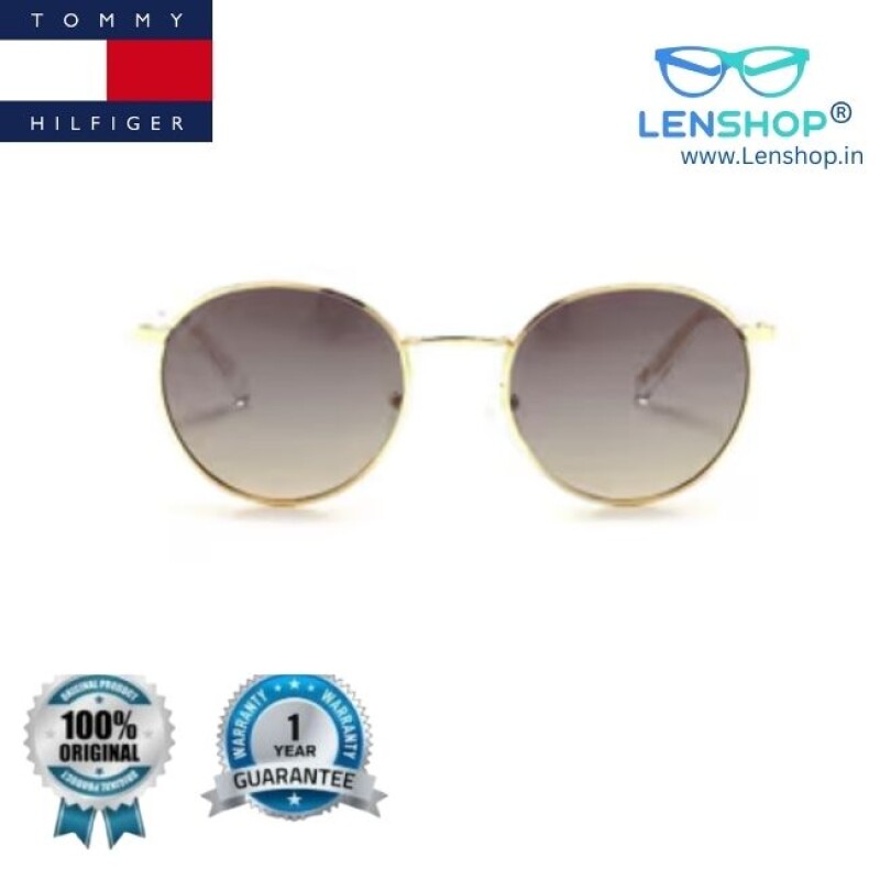 Tommy Hilfiger Green Round Sunglasses Full Rim Gold Frame (TH 873PL C1 S)