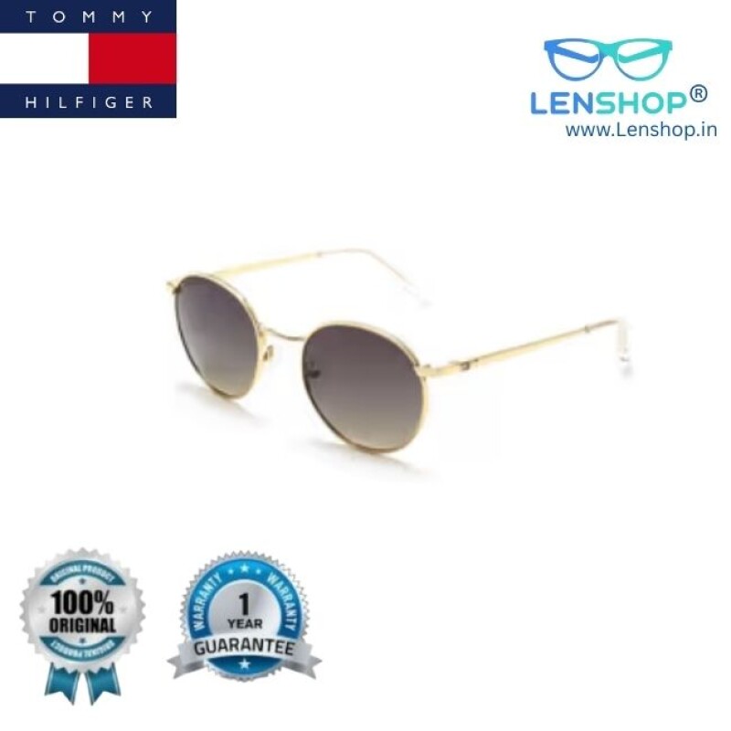 Tommy Hilfiger Green Round Sunglasses Full Rim Gold Frame (TH 873PL C1 S)