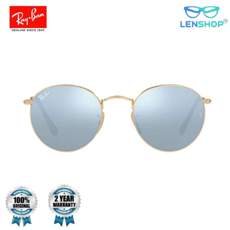 Rayban RB 3447 91233M-50 round gold blue sunglasses